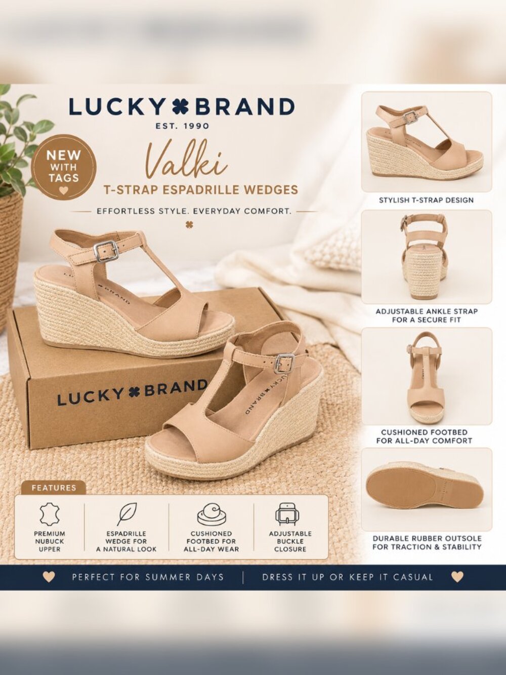 Lucky BrandValki T-Strap Nubuck Espadrille Wedges